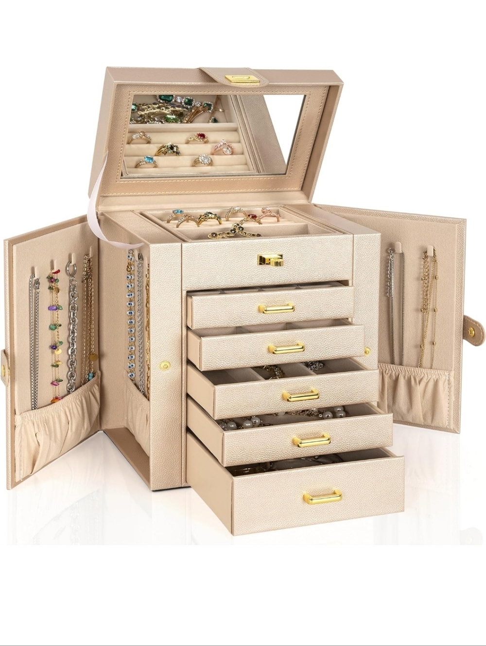 AKOZLIN 6-Tier Jewelry Box Organizer Functional Leather Jewelry Storage Case